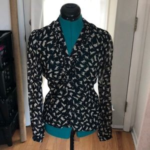 ModCloth sheer ruffle cat print blouse